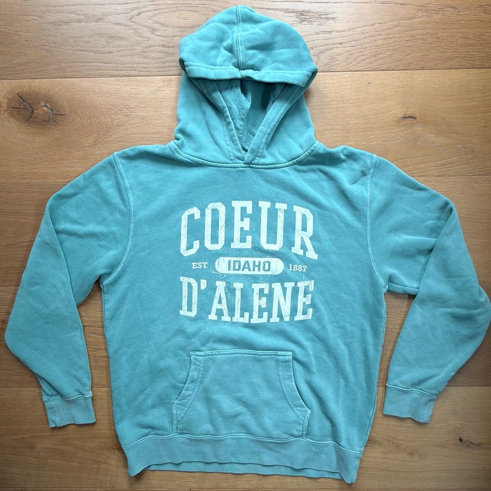 Coeur D'Alene Girls Hoodie Idaho Gorpcore Outdoor Teal Green Blue Unisex Large